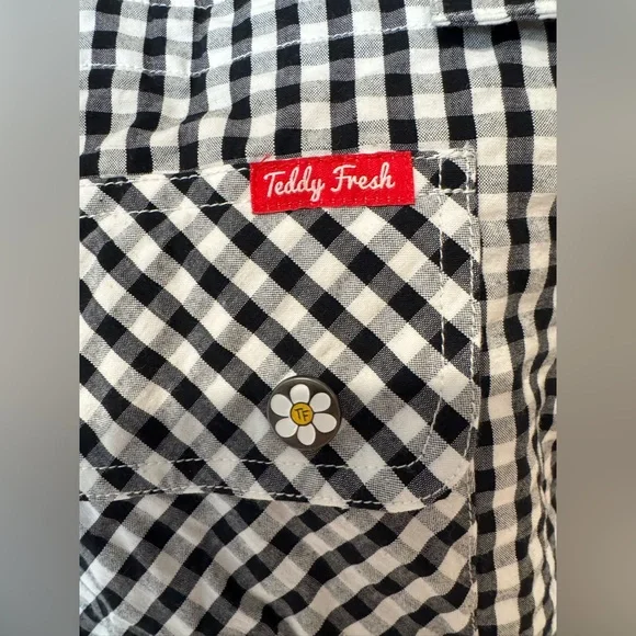 NWOT Teddy Fresh Black & White Playful Gingham Embroidered Floral Overalls - Picture 5 of 16
